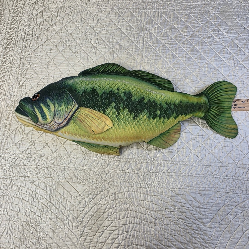 Largemouth Bass Fish Pillow Stuffed Plush 24" Realistic Cabincore Cottagecore
